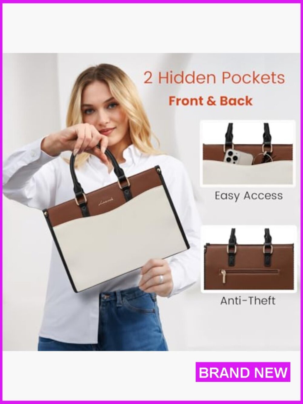 Stylish Tote Shoulder Satchel Bag PU Leather Crossbody Top Handle Zipper - Picture 3 of 7